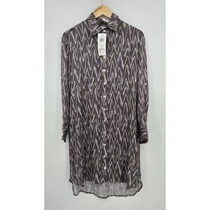 NWT $330 Finley Collared Shirt Dress Gray Zigzag Shell Button Womens S USA Made